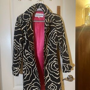 Trina Turk Black and Cream Patterned Trench Coat